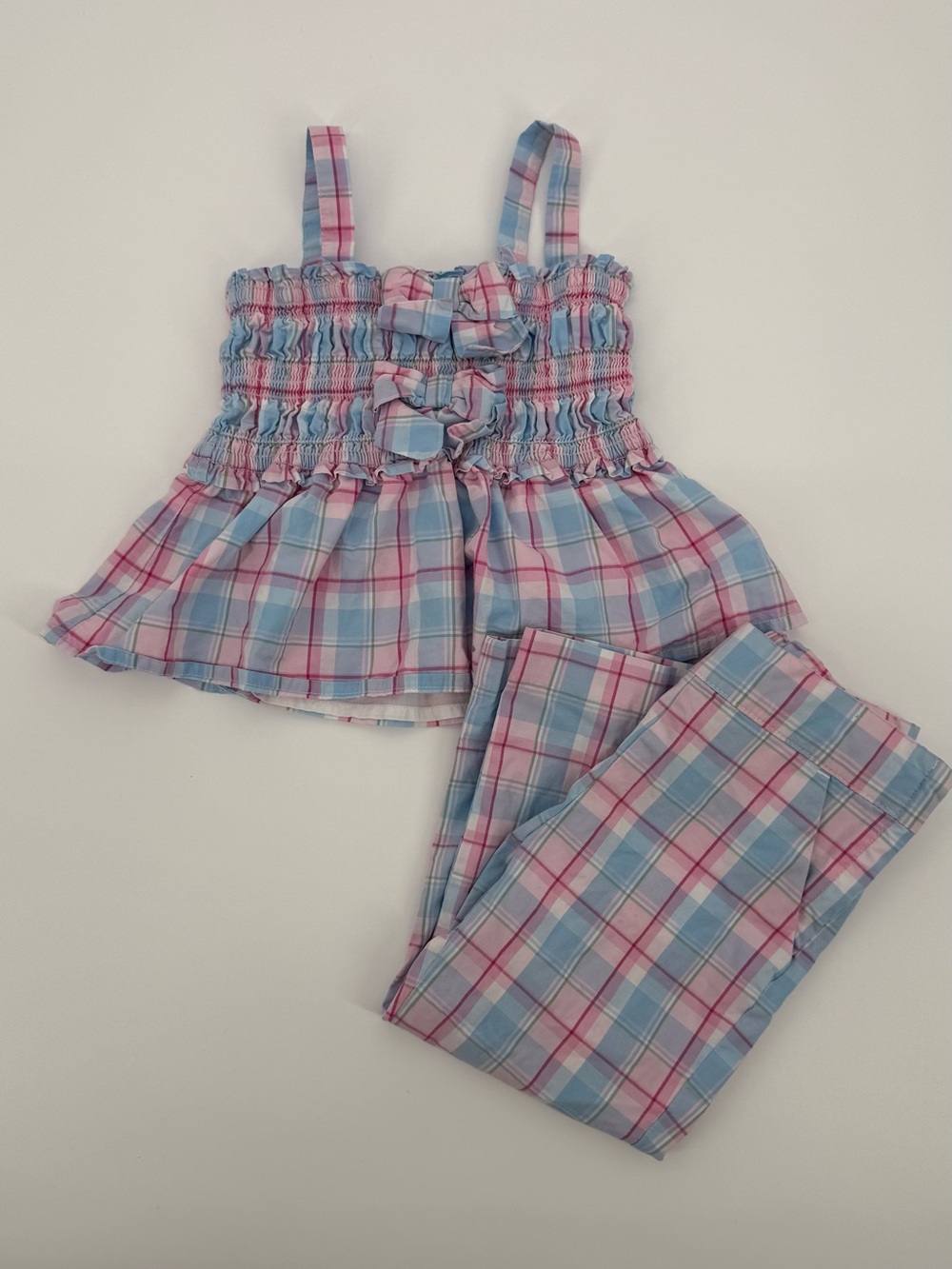 Janie and Jack Pink & Light Blue Plaid Smocked set